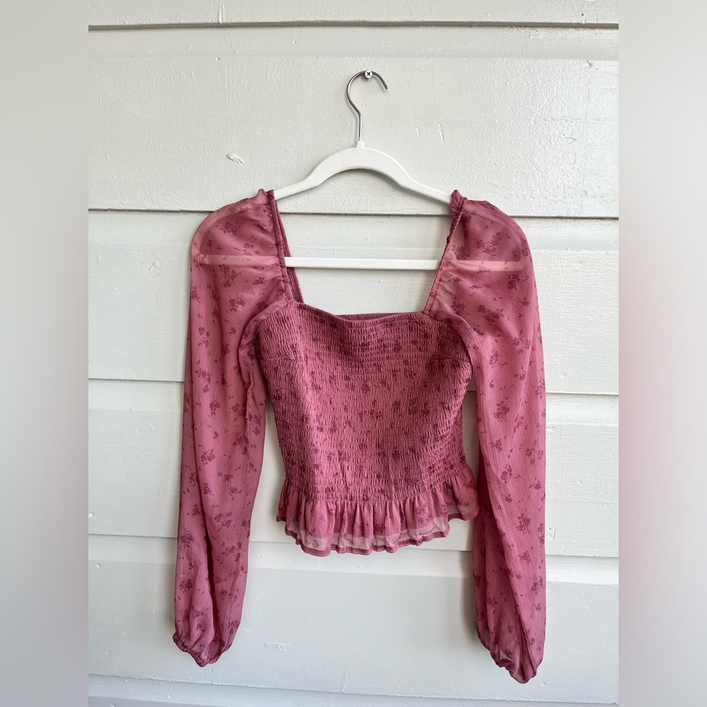 Red floral square neck blouse - hollister